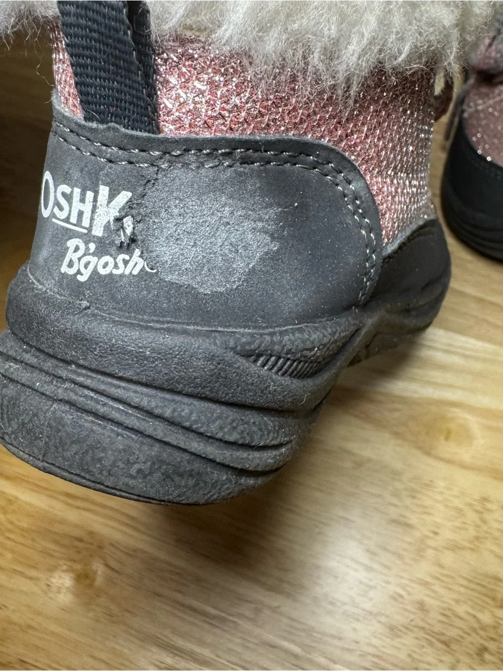 OshKosh B'gosh Toddler Girls 6M Pink Sparkle Lace Up Faux Fur Winter Boots
